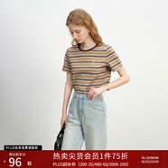 自巧小個(gè)子正肩條紋短袖T恤女2025夏季新款寬松圓領(lǐng)半袖復古上衣 黃棕條 XXS （1碼）
