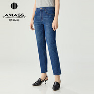 阿瑪施（AMASS）女裝2025新款百搭中腰休閑牛仔九分小腳褲女5100525 深藍 S (2碼)