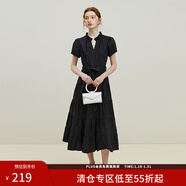 范思藍恩23FS12694韓系氣質(zhì)綁帶蛋糕裙女夏新款木耳邊連衣裙 黑色 XL