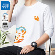 真維斯（Jeanswest）長(cháng)袖t恤男春秋純棉青少年休閑重磅二本針寬松大碼男士圓領(lǐng)打底衫 白#ZS橘色虎 L 【220G重磅棉】