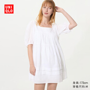 優(yōu)衣庫女裝棉質(zhì)提花迷你連衣裙/短袖裙子482790 00 白色 M