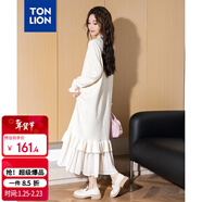 唐獅（TonLion）2025秋女圓領(lǐng)凈色拼接毛織長(cháng)款連衣裙