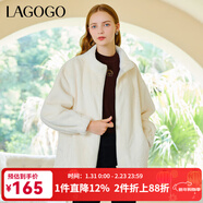 LAGOGO仿水貂絨立領(lǐng)外套女拉谷谷冬新款米色袖口收緊毛絨保暖上衣 米色(T2) S 155/36