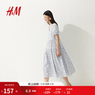 H&M女裝連衣裙2025秋季新款泡泡袖度假風(fēng)V領(lǐng)植物印花長(cháng)裙1287800 白色/花卉 XL 175/116