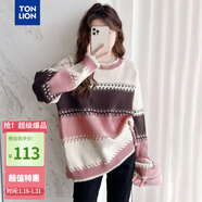 唐獅2025秋季女圓領(lǐng)拼色寬條紋套頭毛衣減齡百搭韓版休閑時(shí)尚