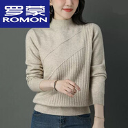 羅蒙（ROMON）2023年新款羊毛衫女秋冬短款針織打底衫寬松套頭半高領(lǐng)加厚毛衣女 駝色 2XL