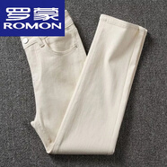 羅蒙（ROMON）煙管褲女秋冬2023新款小個(gè)子九分直筒褲顯瘦米白色牛仔褲 米白色長(cháng)褲 彈力 28 104-112斤