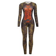 宰摟跨境歐美風(fēng)2025夏季新款女裝印性感網(wǎng)紗高腰修身拉鏈長(cháng)袖體衣 橙色 S S