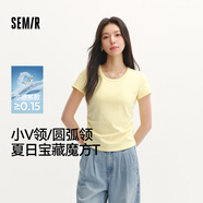 森馬（Semir）短袖t恤女短款修身圓領(lǐng)內搭26夏涼感收腰V領(lǐng)上衣辣妹109326100003