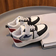 鴻星爾克（ERKE）同款男童鞋子板鞋低幫春秋新款兒童運動(dòng)鞋女孩6 黑色【百搭皮面小白鞋】 26 _內長(cháng)約17厘米