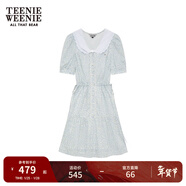 Teenie Weenie小熊女裝夏季田園風(fēng)碎花連衣裙甜美娃娃領(lǐng)收腰裙子 淺藍色 S (160)