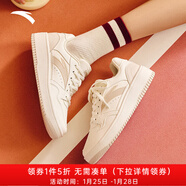 安踏（ANTA）【年貨節】元年板鞋女子百搭復古小白鞋冬季厚底輕便學(xué)生休閑鞋女 象牙白/泥沙灰-1 35.5