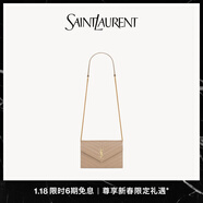 YSL圣羅蘭 女士CASSANDRE ENVELOPE粒面皮革鏈條錢(qián)包 暗米色金鏈 U