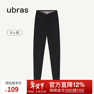 ubras仿牛仔高腰收腹加絨打底褲女保暖時(shí)尚高彈可外穿 黑色交叉款 1條 S