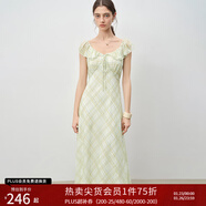 自巧小個(gè)子紅色雪紡格紋連衣裙女2025夏裝新款掐腰裙度假風(fēng)長(cháng)裙子 藍綠格 S （尺碼：3）