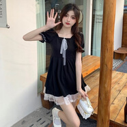快津KUAIJIN洛麗塔泡泡袖少女蕾絲連衣裙夏季日系甜美可愛(ài)短款學(xué)生JK 黑色(好品質(zhì)) L