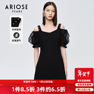 艾諾絲雅詩(shī)【商場(chǎng)同款】夏新珍珠網(wǎng)紗泡泡袖短袖小清新小黑裙連衣裙10429006 黑色 S