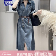 羅蒙品牌韓版牛仔連衣裙女2026春夏新款寬松洋氣休閑高級感開(kāi)叉長(cháng)裙 煙灰藍 L  108-118斤