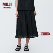 MUJI女式強捻抽褶裙長(cháng)半身裙紗裙薄荷曼波風(fēng)純棉全棉裙子女裝半裙 黑色 L 165/70A