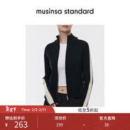 MUSINSA STANDARD【含羊毛】韓國25秋冬高領(lǐng)拼袖插肩袖雙運動(dòng)拉鏈女士針織衫 黑色(BK) L