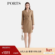 PORTS女裝秋冬新款商務(wù)束腰連衣裙 駝色 8