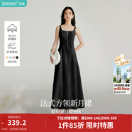 茵曼（INMAN）章若楠同款歐若風(fēng)法式吊帶連衣裙2026夏季新品女裝淡鵝黃色裙子 黑色 L