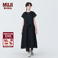 MUJI女式 強捻法國袖連衣裙 女裝裙子夏季純棉全棉襯衫連身裙BC2JGC4S 黑色 L(165/88A)