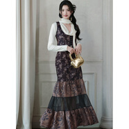 吻璦（wenai）連衣裙2026年春季新款長(cháng)袖裙子有貨歐式絲絨薔薇拼紗三 裙子 M