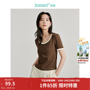 茵曼（INMAN）撞色羅紋棉女裝U領(lǐng)短袖T恤修身氣質(zhì)通勤2026夏季新款短款上衣 深咖啡 S