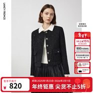 朗姿法式復古圓領(lǐng)外套高級感氣質(zhì)女秋季新款長(cháng)袖通勤短外套 黑色 M