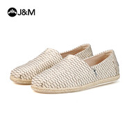 J&M漁夫鞋男一腳蹬平底百搭商務(wù)休閑單鞋老北京布鞋 米白色    39