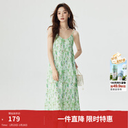茵曼（INMAN）薄荷曼波度假風(fēng)碎花吊帶背心裙夏季氣質(zhì)浪漫壓褶松弛感連衣裙子 繡球花綠 L