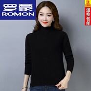 羅蒙（ROMON）25年新款針織衫寬松加厚秋冬半高領(lǐng)毛絨衫短款開(kāi)叉打底毛衣上衣女 黑色 L 【105-120斤】
