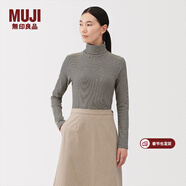 MUJI女式 起毛 羅紋編織 高領(lǐng)長(cháng)袖T恤 針織衫打底衫女裝25年冬季 黑色條紋 L （165/88A）