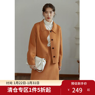 獨束大碼女裝全羊毛復古毛呢套裝女冬季新款胖mm短款雙面呢外套 胡桃色外套 2XL