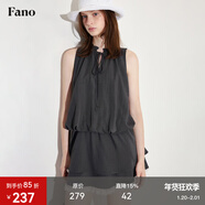 fano studios范洛Fano 花苞造型感撞色花邊拼接領(lǐng)口系帶雙層下擺連衣裙女夏季 深灰色 現貨 M