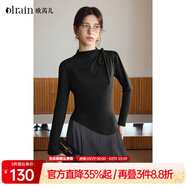 Olrain歐芮兒氣質(zhì)半高領(lǐng)綁帶設計感打底衫女裝冬季不規則下擺長(cháng)袖T恤 灰色 XL