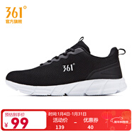 361°361度男鞋秋冬季新款跑步鞋網(wǎng)面休閑運動(dòng)鞋 烏黑色/361度白 44