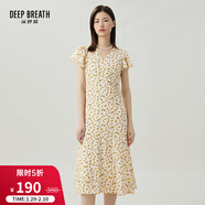 深呼吸DEEP BREATH女裝氣質(zhì)V領(lǐng)抽繩收腰荷葉袖碎花連衣裙A500242 杏花 S (2)