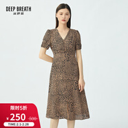 深呼吸DEEP BREATH女裝V領(lǐng)泡泡袖碎花連衣裙收腰茶歇裙A500169 豹紋 S (2)