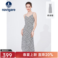Navigare意大利小帆船無(wú)袖連衣裙女士夏季修身時(shí)尚碎花裙薄款吊帶裙 科技白/黑 L 碼