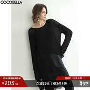 COCOBELLA松弛感鏤空提花微透視針織衫女不規則下擺疊穿罩衫MZ0009 黑色 L