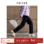 納薇（naivee）商場(chǎng)同款冬新款時(shí)尚潮流寬松舒適加絨香蕉牛仔褲女 深牛仔藍 L