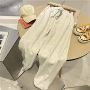 豬鼻扣抽繩衛褲女加絨百搭直筒休閑束腳運動(dòng)褲灰混搭 灰 M M