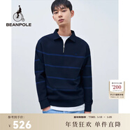 beanpole【新年禮物】  秋冬新款男士半拉鏈條紋休閑運動(dòng)日常針織長(cháng)袖T恤 藏青色 S 170/88A