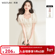 西遇法式連衣裙女2025年夏季新款方領(lǐng)收腰中長(cháng)款茶歇溫柔系公主裙 杏色 S