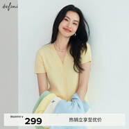 伊芙麗（eifini）蔣欣代言【夏季薄款全新升級】高智麻花毛衣短袖針織衫女 黃色 短袖V領(lǐng)現貨 S 80-105斤