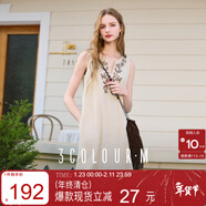 三彩2025夏季新款圓領(lǐng)無(wú)袖連衣裙寬松短裙小A字裙繡花背心裙M