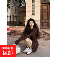 荷葉邊半高領(lǐng)收腰連衣裙女春秋顯身材包臀小媽魚(yú)尾裙打底內搭裙子 咖啡色 L