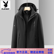 花花公子（PLAYBOY）品牌三合一戶(hù)外沖鋒衣男女同款2025秋冬防水防風(fēng)加絨加厚登山外套 黑色-男 1818+可拆卸水貂絨內膽 XL